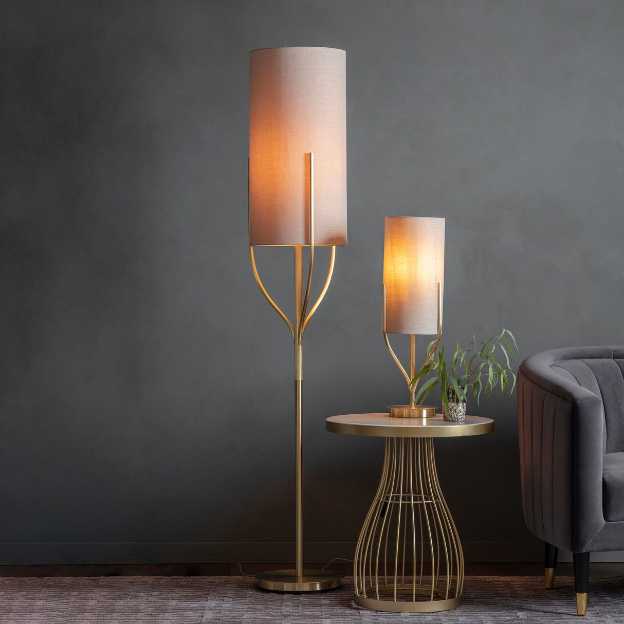 Amos Fraser Satin Brass Floor Lamp with Shade –  from Amos Lighting + Home