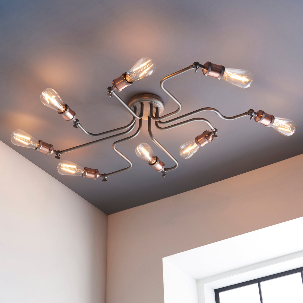 Amos Hal 8lt Semi flush Aged Pewter & Copper –  from Amos Lighting + Home