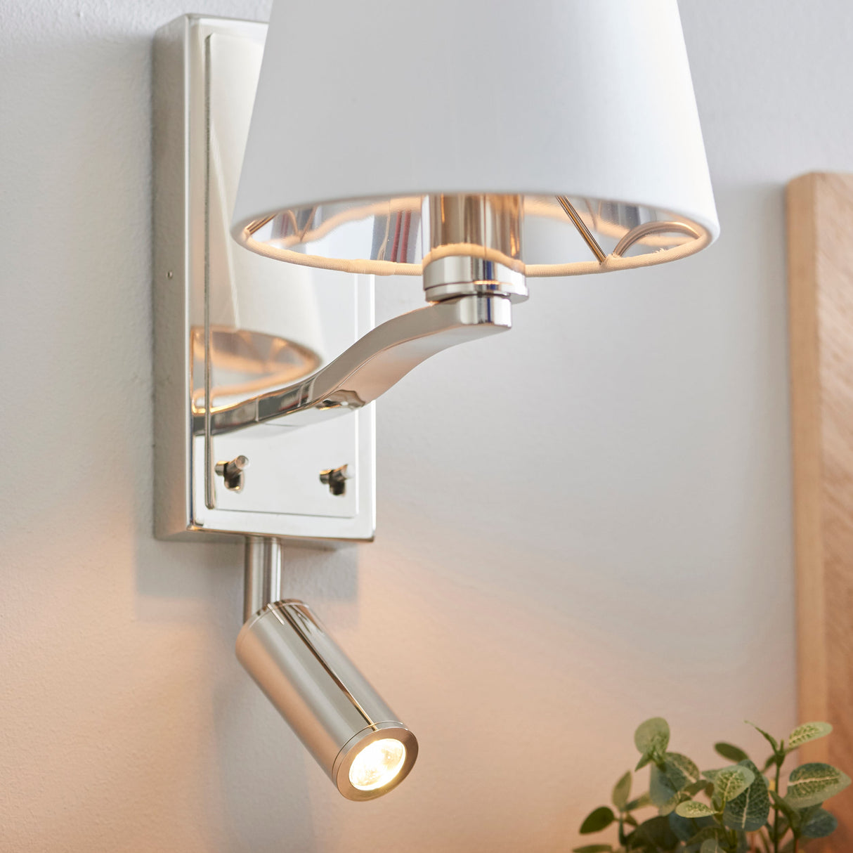 Endon Harvey Double Wall Light Bright Nickel with LED Reader –  from Amos Lighting + Home