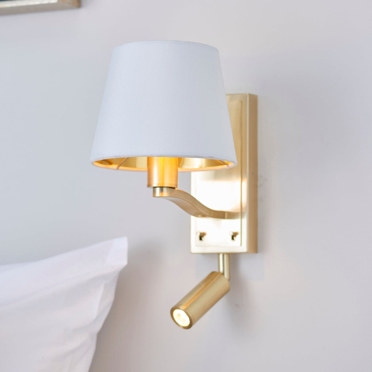 Endon Harvey Wall Light Brushed Satin Gold with LED Reader –  from Amos Lighting + Home