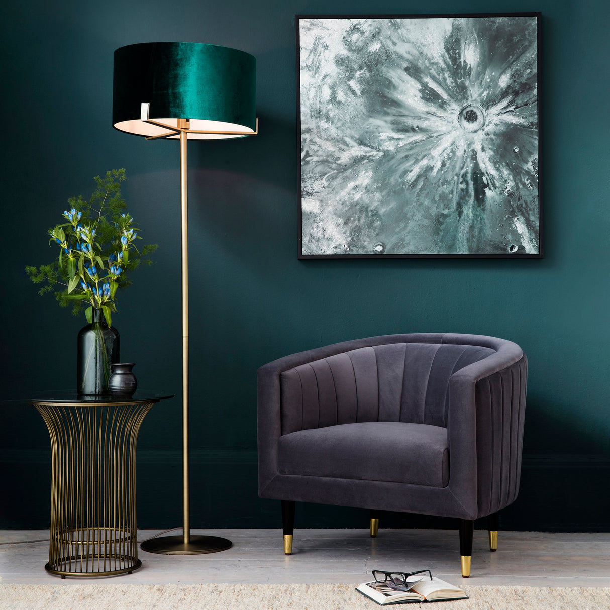 Endon Hayfield Floor Lamp Antique Brass & Fir –  from Amos Lighting + Home