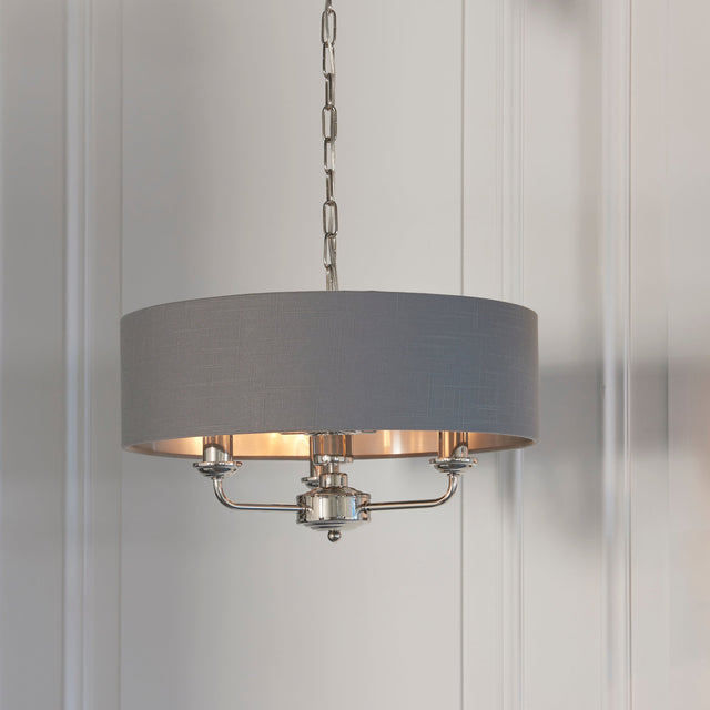 Endon Highclere 3lt Pendant Bright Nickel & Charcoal –  from Amos Lighting + Home