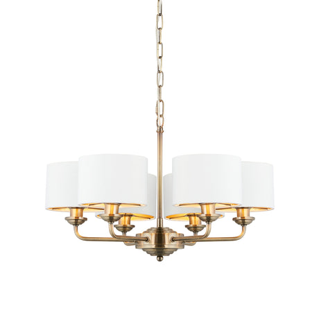 Endon Highclere 6lt Multi Arm Antique Brass & White –  from Amos Lighting + Home