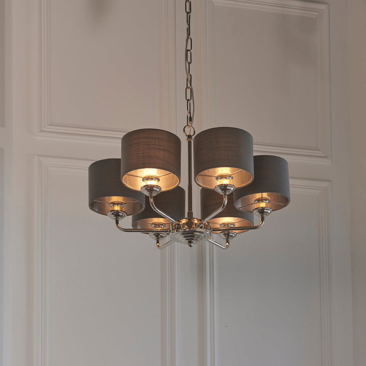 Endon Highclere 6lt Multi Arm Bright Nickel & Charcoal –  from Amos Lighting + Home