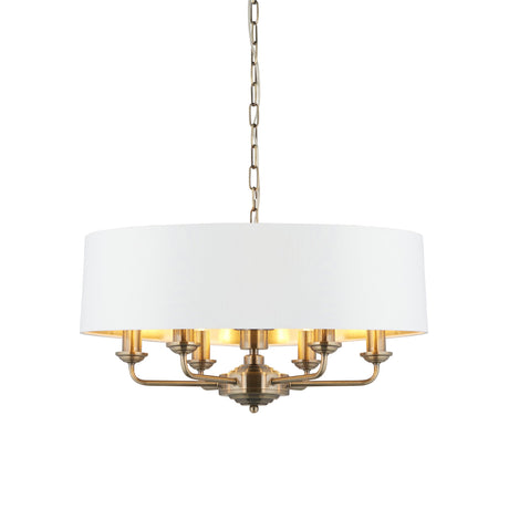 Endon Highclere 6lt Pendant Antique Brass & White –  from Amos Lighting + Home