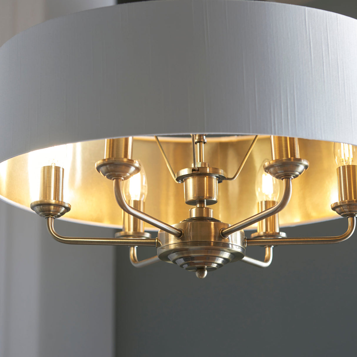 Endon Highclere 6lt Pendant Antique Brass & White –  from Amos Lighting + Home