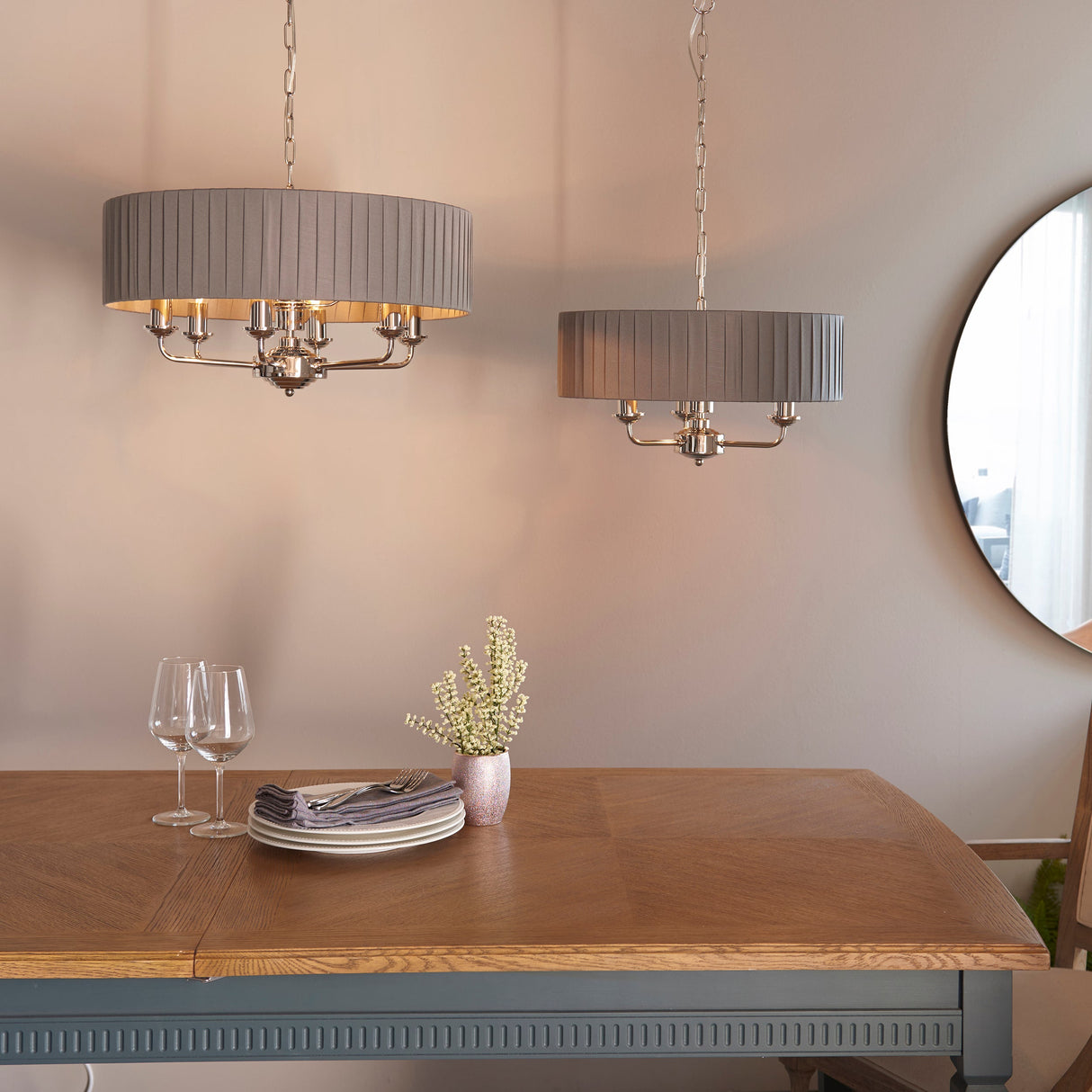 Endon Highclere 6lt Pleated Pendant Bright Nickel & Charcoal –  from Amos Lighting + Home