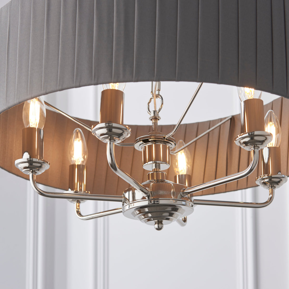 Endon Highclere 6lt Pleated Pendant Bright Nickel & Charcoal –  from Amos Lighting + Home