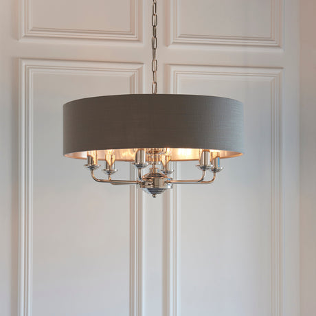 Endon Highclere 8lt Pendant Bright Nickel & Charcoal –  from Amos Lighting + Home