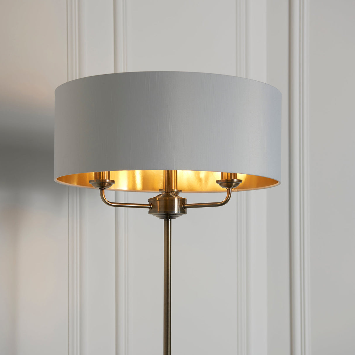 Endon Highclere Floor Lamp Antique Brass & White –  from Amos Lighting + Home