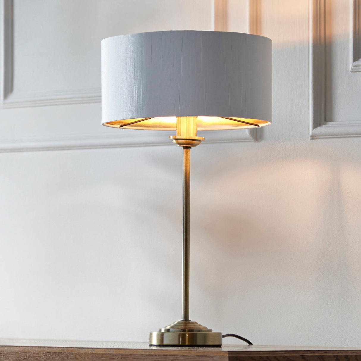 Endon Highclere Stem Table Lamp Antique Brass & White –  from Amos Lighting + Home