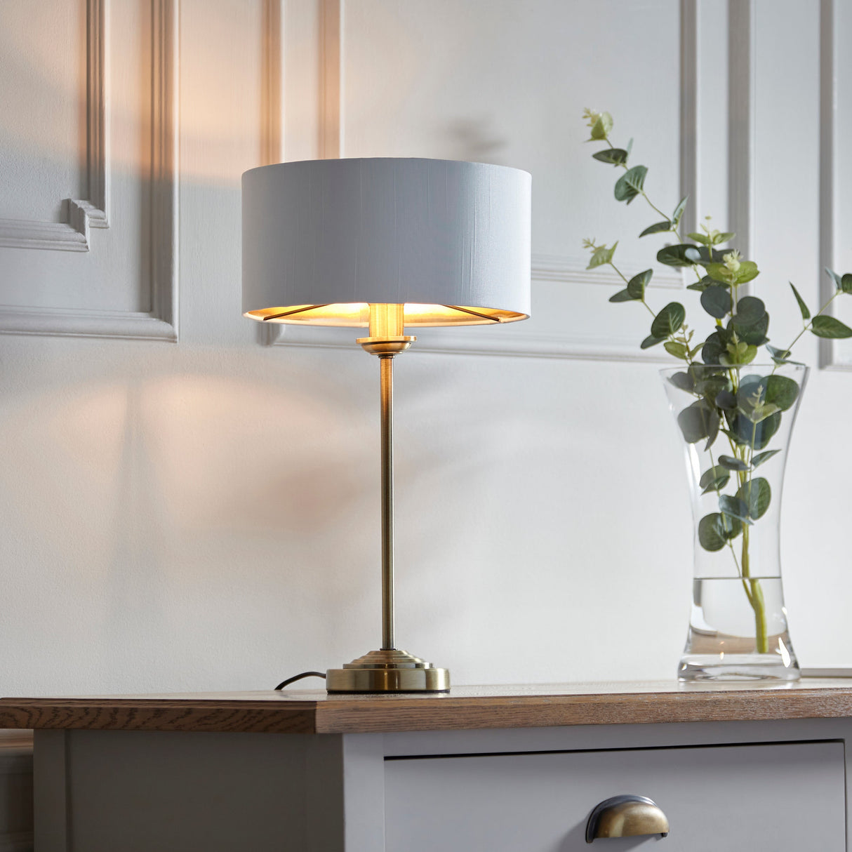 Endon Highclere Stem Table Lamp Antique Brass & White –  from Amos Lighting + Home