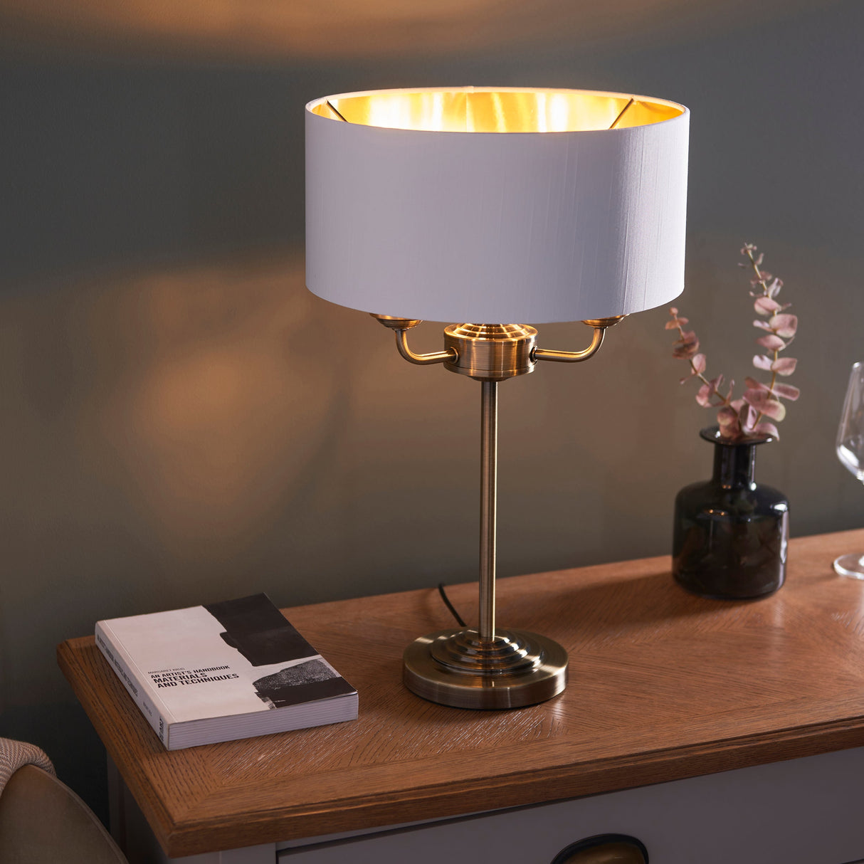 Endon Highclere Table Lamp Antique Brass & White –  from Amos Lighting + Home