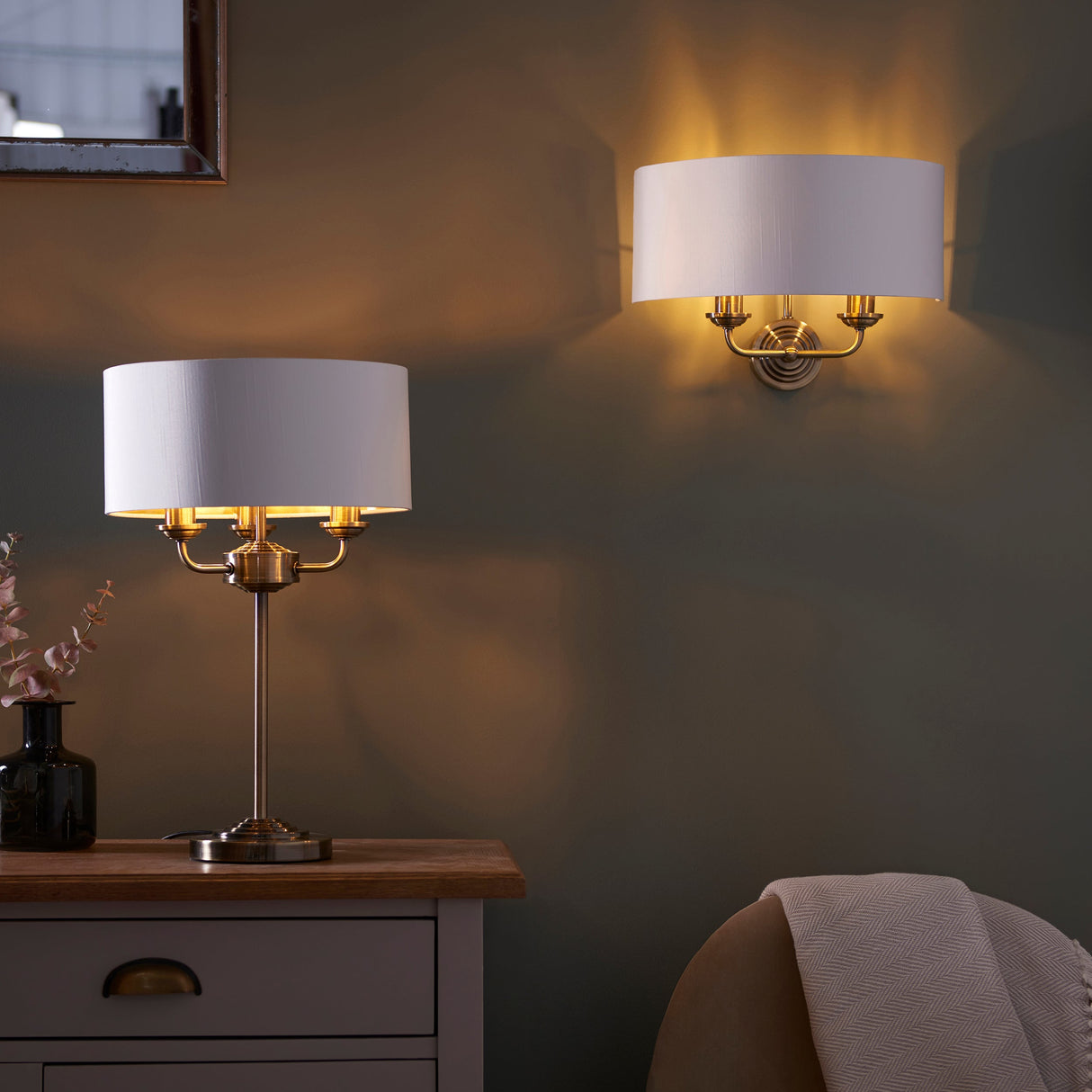 Endon Highclere Wall Light Antique Brass & White –  from Amos Lighting + Home