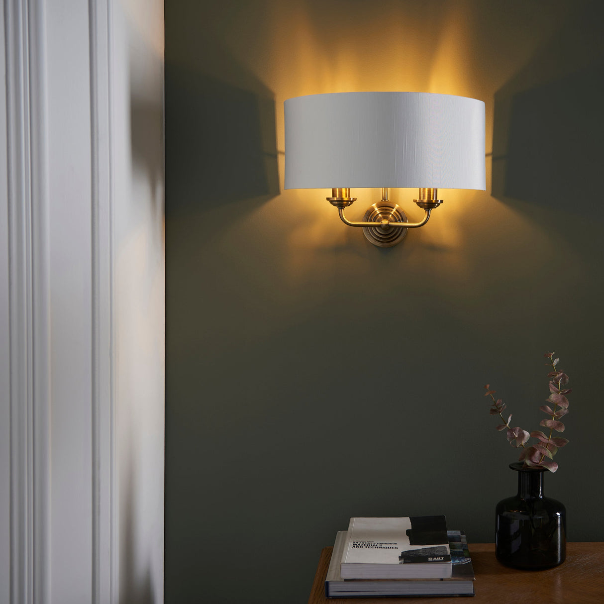 Endon Highclere Wall Light Antique Brass & White –  from Amos Lighting + Home