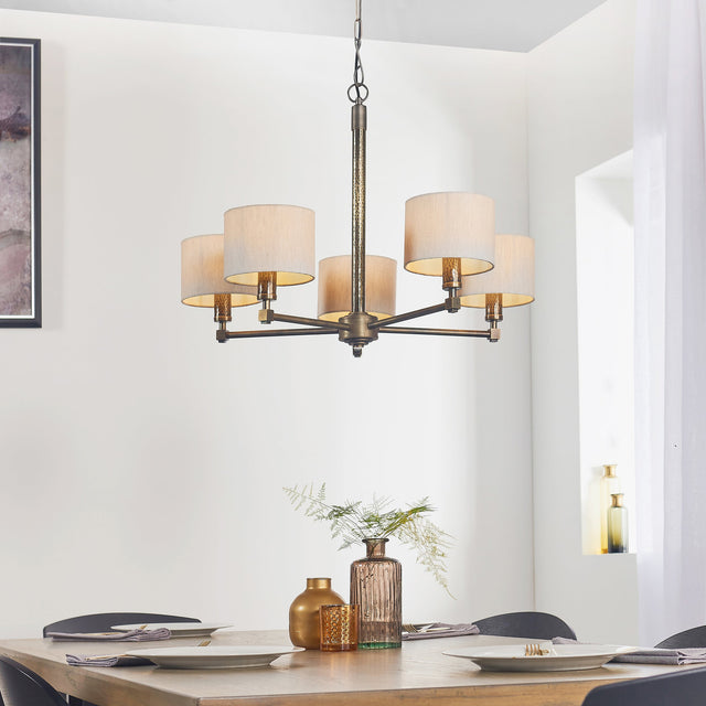 Endon Indara Pendant Hammered Bronze & Linen Shades –  from Amos Lighting + Home