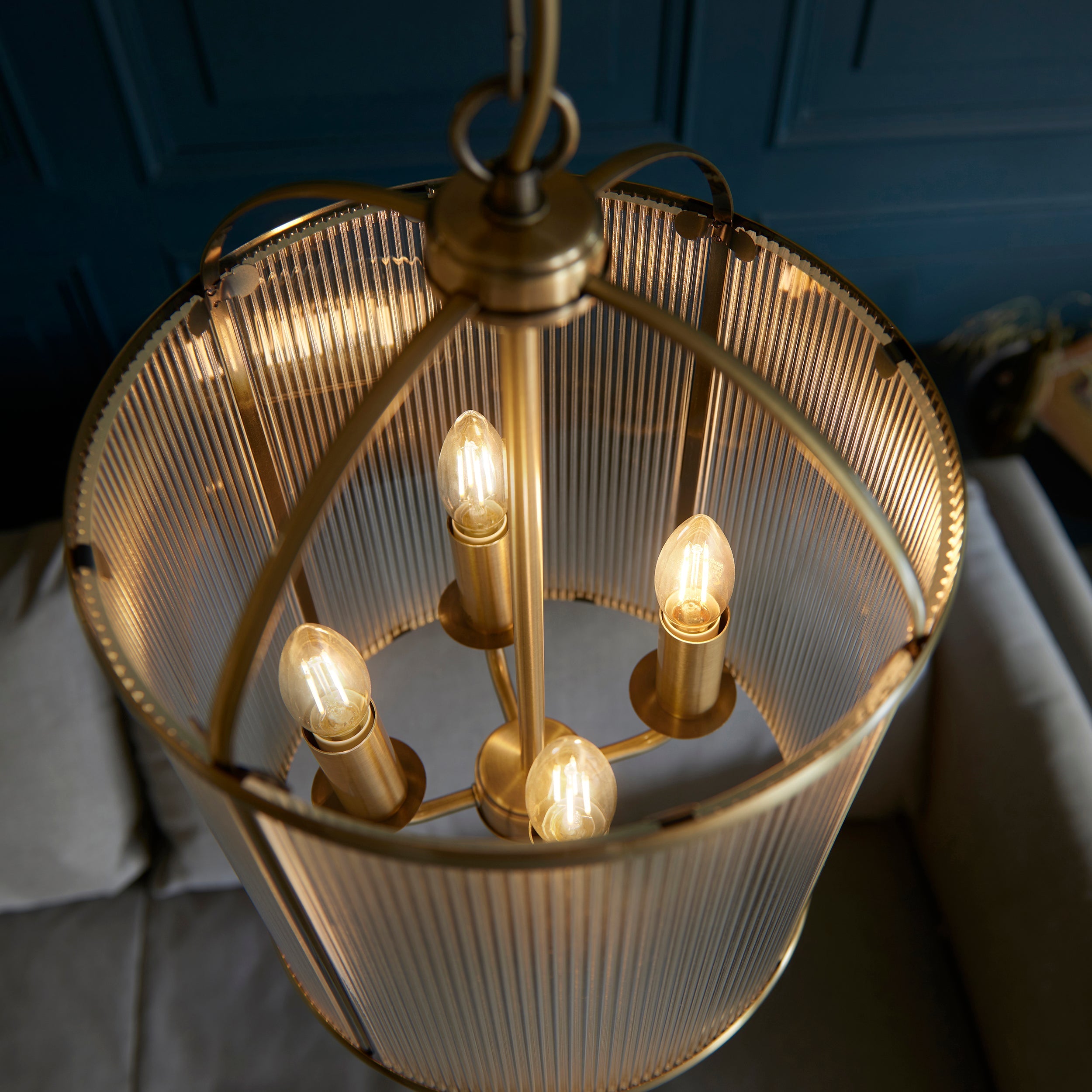 Endon Lambeth Ribbed 4lt Lantern Antique Brass Amos Lighting Home