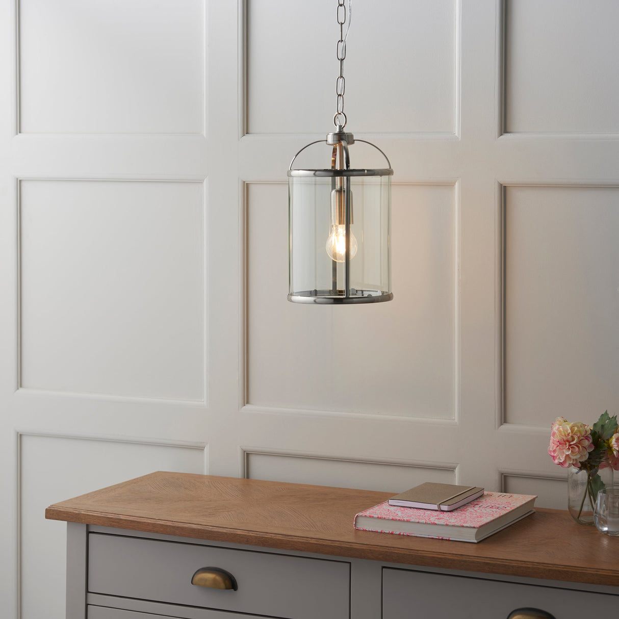 Amos Lambeth Single Lantern Satin Nickel –  from Amos Lighting + Home