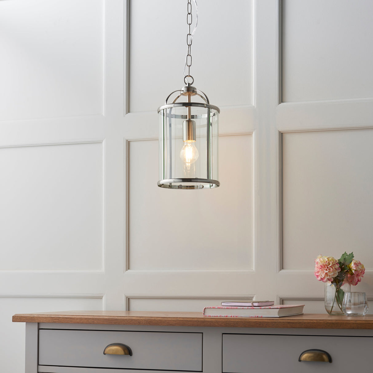 Amos Lambeth Single Lantern Satin Nickel –  from Amos Lighting + Home