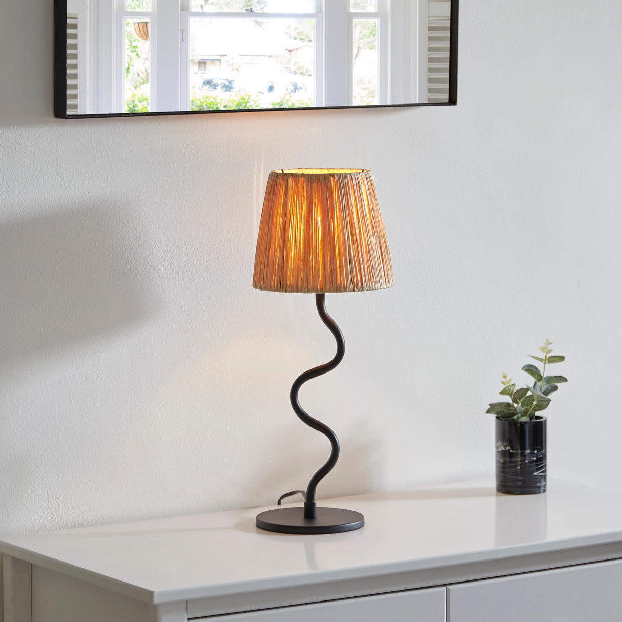 Endon Wriggle Table Lamp with Natural Raffia Shade –  from Amos Lighting + Home