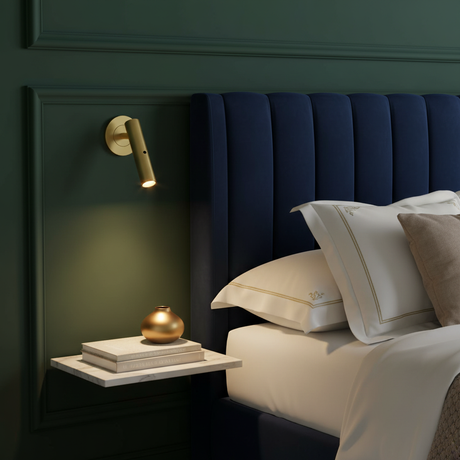 Franklite Mantel Satin Brass LED Reading Light - Opulent Bedroom