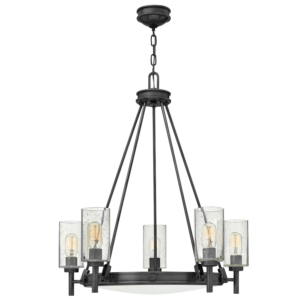 Hinkley Collier 5 lt Chandelier with clear Seeded glass on arms and off-white centre glass