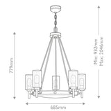 Hinkley Collier 5 lt Chandelier with clear Seeded glass on arms and off-white centre glass