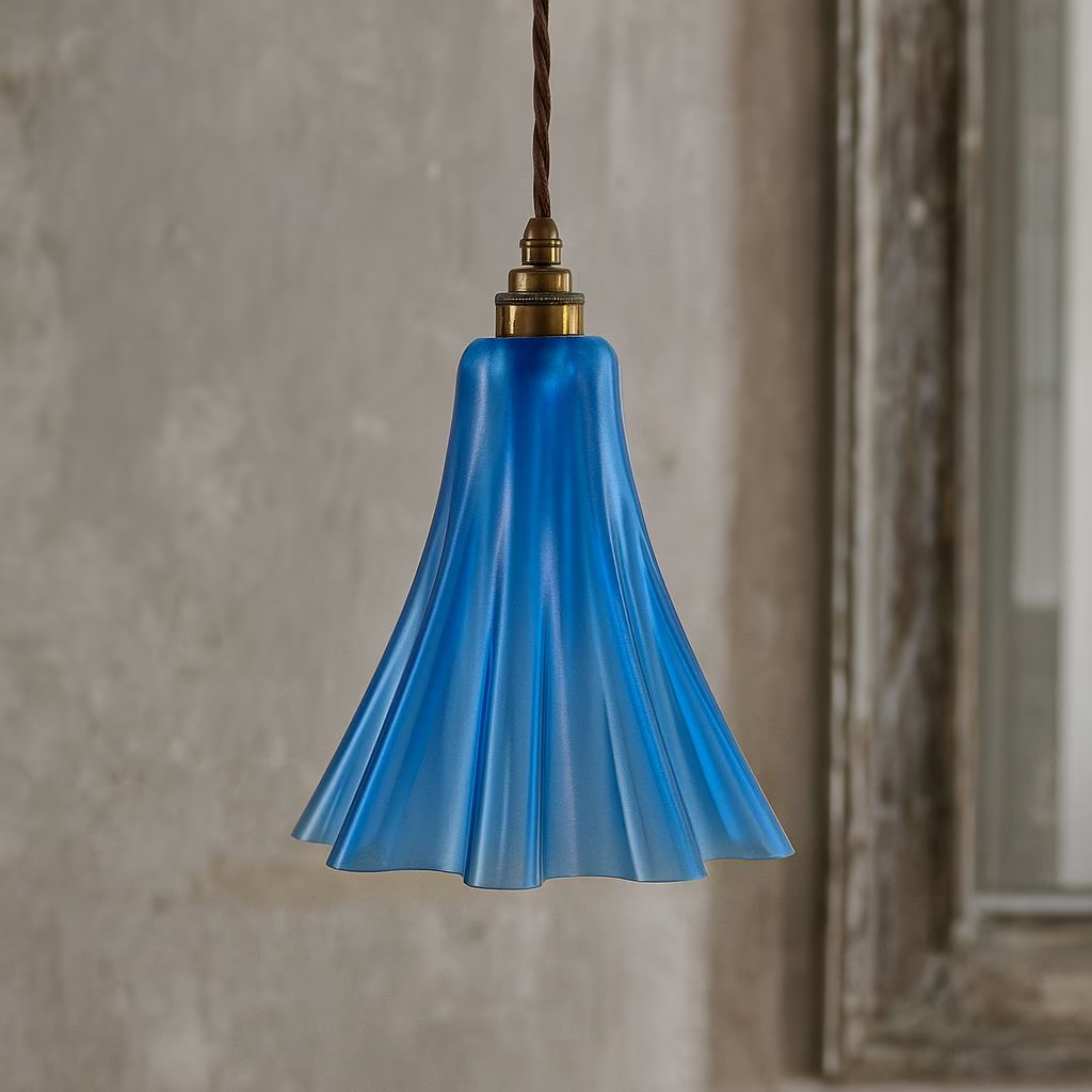 Soho Lighting Bluebell Pendant Light in Nautical Blue with Old English Bulb Holder with Brown Twisted Cable
