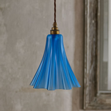 Soho Lighting Bluebell Pendant Light in Nautical Blue with Old English Bulb Holder with Brown Twisted Cable