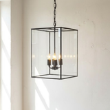 Soho Lighting London Lantern Pendant Light Crossbar Medium Matt Black Brass
