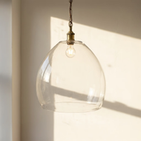 Soho Lighting Harington Clear Dome Glass Pendant Light with Antique Brass Lampholder and Chain with Brown Twisted Cable