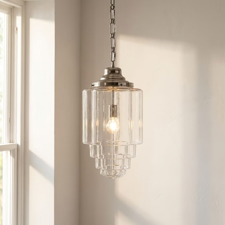 Soho Lighting Glasshouse Nickel Clear Art Deco Pendant Light