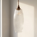 Soho Lighting Henley Curve Fluted Glass Pendant Light with Old English Bronze Bulb Holder and Brown Twisted Cable