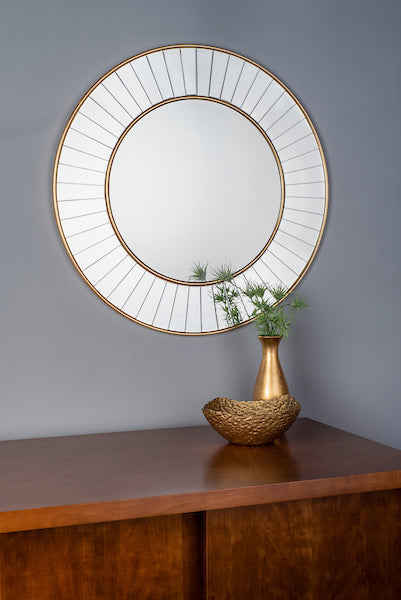 Laura Ashley Clemence Medium Round Mirror Gold Leaf 80cm –  from Amos Lighting + Home