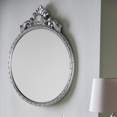 Laura Ashley Overton Ornate Round Mirror Silver Frame 73 x 58cm –  from Amos Lighting + Home