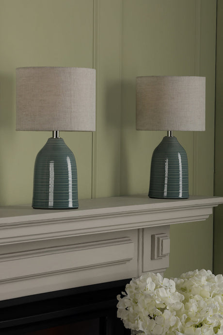 Laura Ashley Penny Pair of Table Lamps Blue Crackle Glaze –  from Amos Lighting + Home