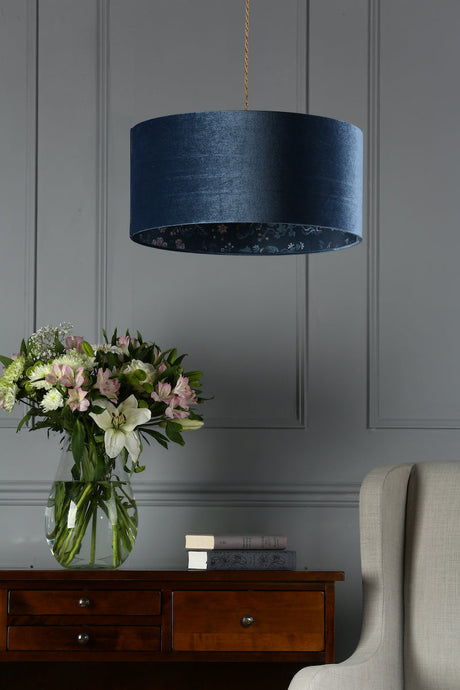 Laura Ashley Portia Drum Shade Blue Velvet 45cm/18 inch –  from Amos Lighting + Home