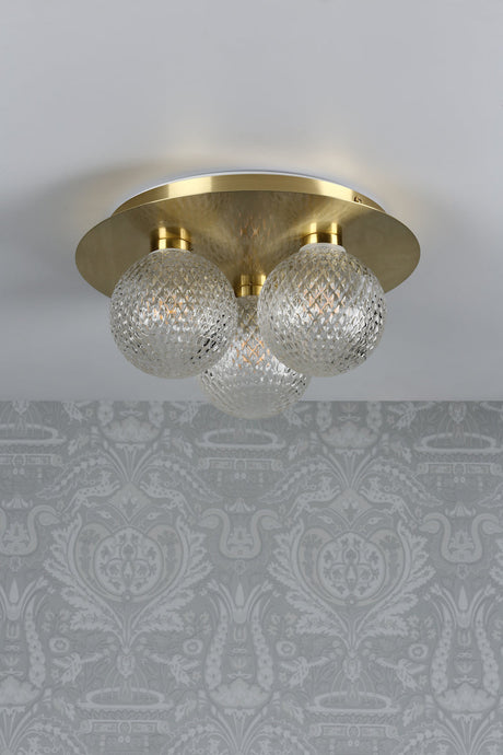 Laura Ashley Prague 3lt Flush Bathroom Light Glass Satin Brass IP44 –  from Amos Lighting + Home