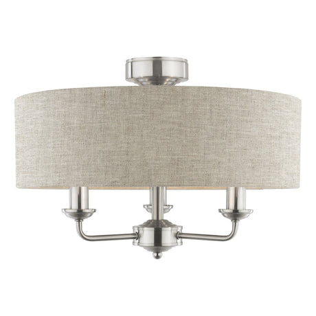 Laura Ashley Sorrento 3 Light Semi-Flush Satin Nickel and Natural With Shade –  from Amos Lighting + Home