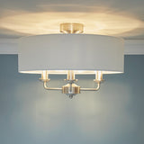 Laura Ashley Sorrento 3 Light Semi-Flush Satin Nickel and Natural With Shade –  from Amos Lighting + Home