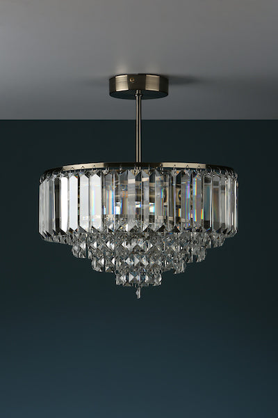 Laura Ashley Vienna 3 Light Semi Flush Crystal and Antique Brass –  from Amos Lighting + Home