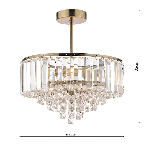 Laura Ashley Vienna 3 Light Semi Flush Crystal and Antique Brass –  from Amos Lighting + Home