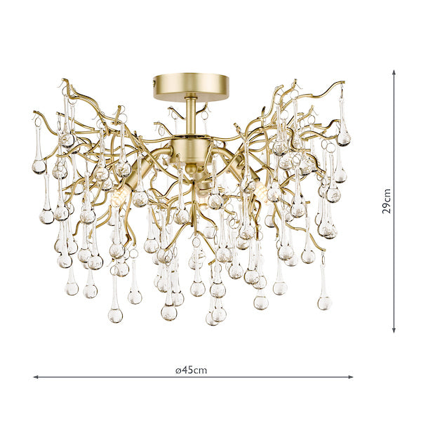 Laura Ashley Willow 3 Light Semi Flush Satin Champagne with Crystal Raindrops –  from Amos Lighting + Home