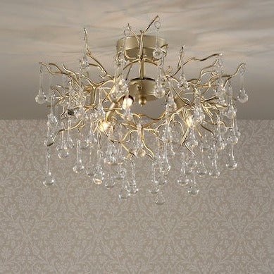 Laura Ashley Willow 3 Light Semi Flush Satin Champagne with Crystal Raindrops –  from Amos Lighting + Home