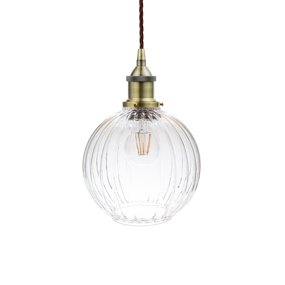 Soho Lighting Henley Globe Glass Pendant Light with Antique Brass Brown Twisted Cable