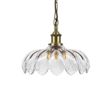 Soho Lighting Organic Flora Clear Glass Pendant Light Antique Brass Lampholder, Chain and Brown Twisted Cable