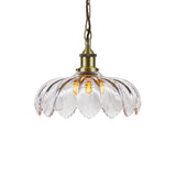 Soho Lighting Organic Flora Clear Glass Pendant Light Antique Brass Lampholder, Chain and Brown Twisted Cable
