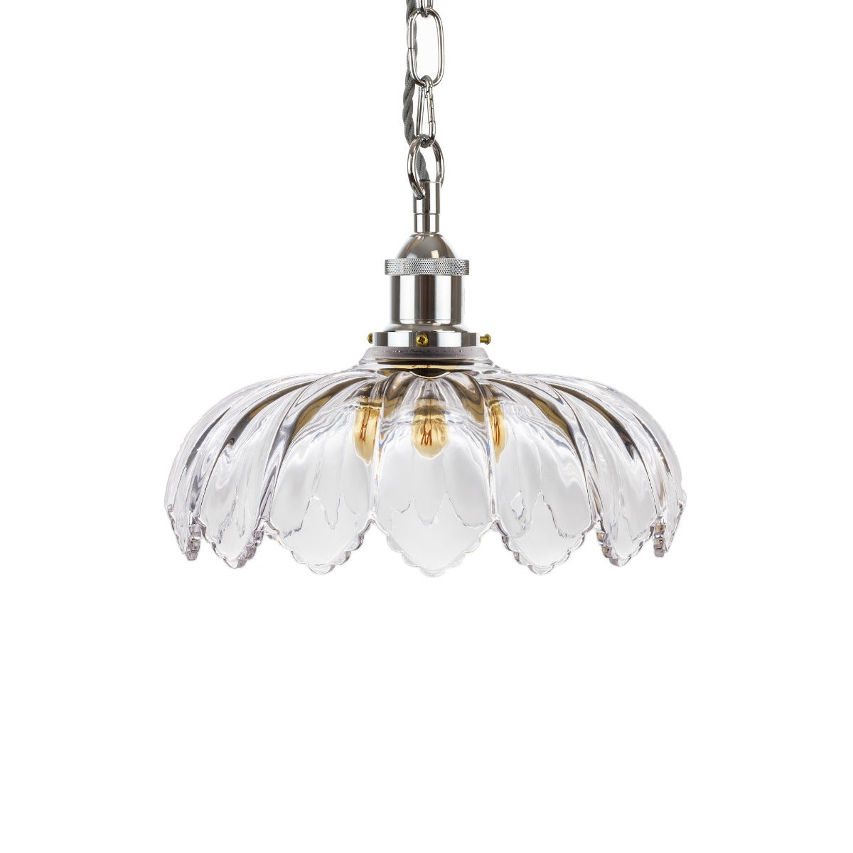 Soho Lighting Organic Flora Clear Glass Pendant Light Nickel Lampholder, Chain and Grey Twisted Cable