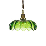 Soho Lighting Organic Flora Green Glass Pendant Light Antique Brass Lampholder, Chain and Brown Twisted Cable