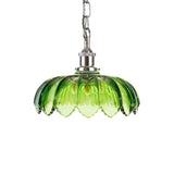Soho Lighting Organic Flora Green Glass Pendant Light Nickel Lampholder, Chain and Grey Twisted Cable